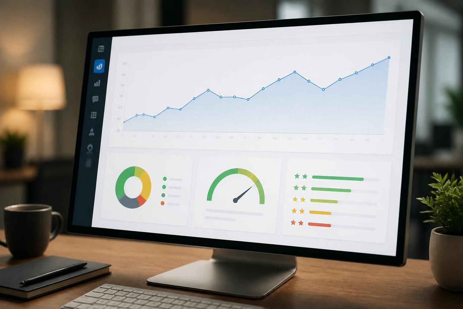 Business dashboard showing reputation trends and sentiment indicators.