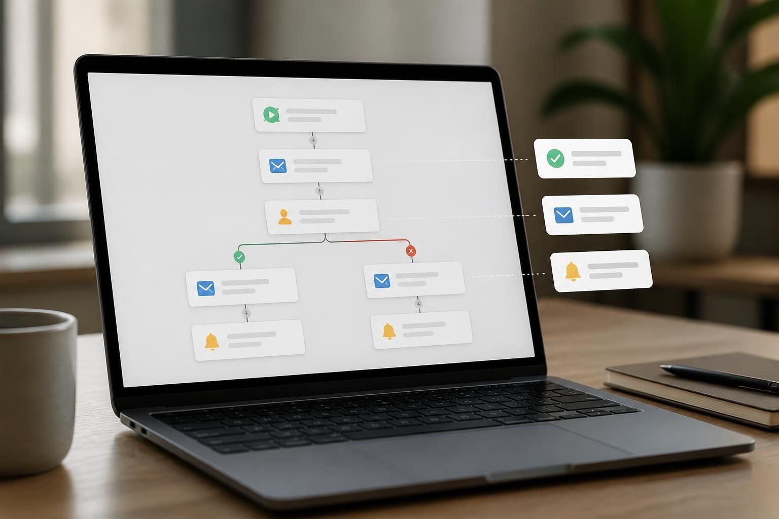 Laptop showing an automated review request workflow.